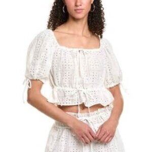 NWT Ganni Womens Light Broderie Anglaise Cropped Top, White Size 34 -2US $195